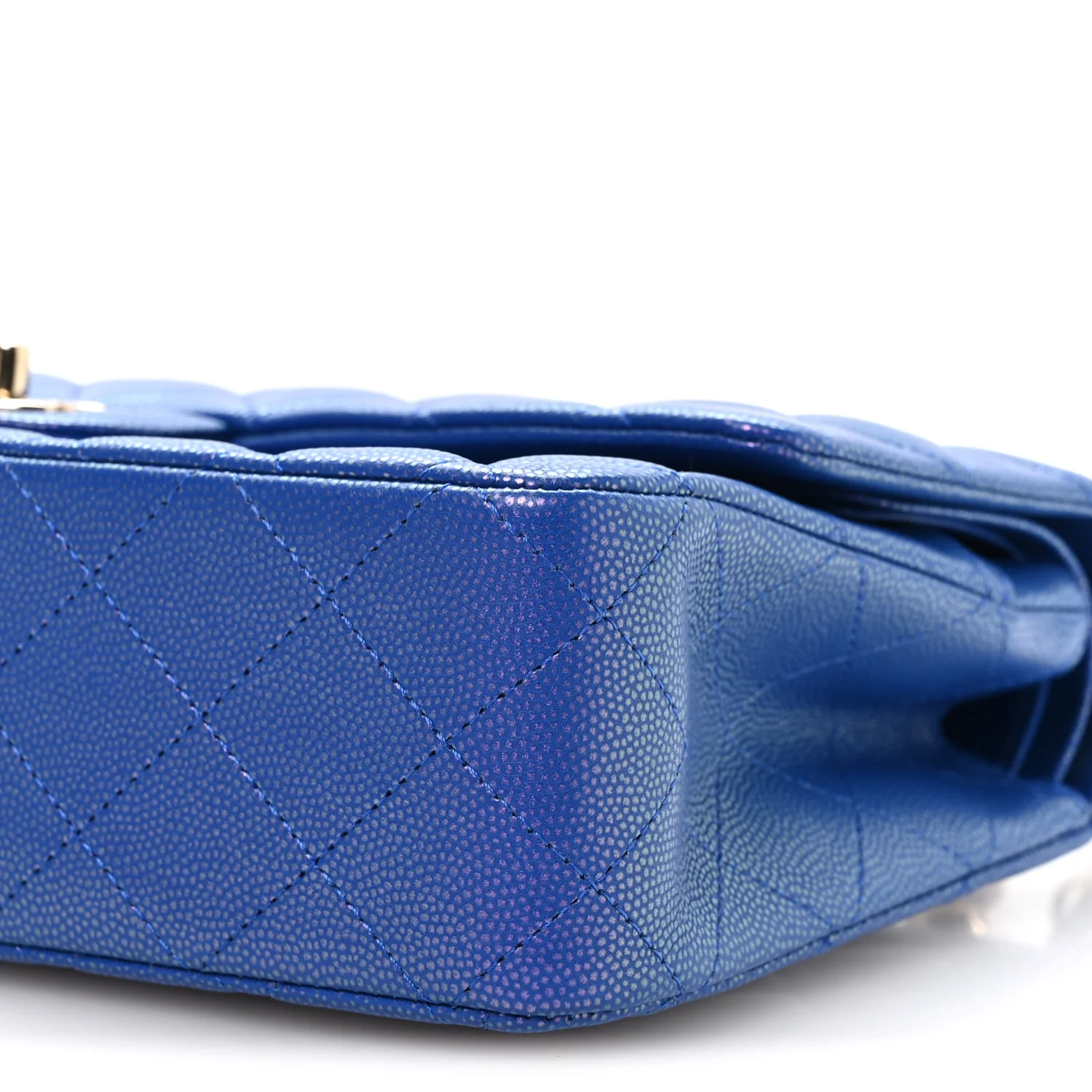 Iridescent Caviar Quilted Medium Double Flap Blue - Top Club