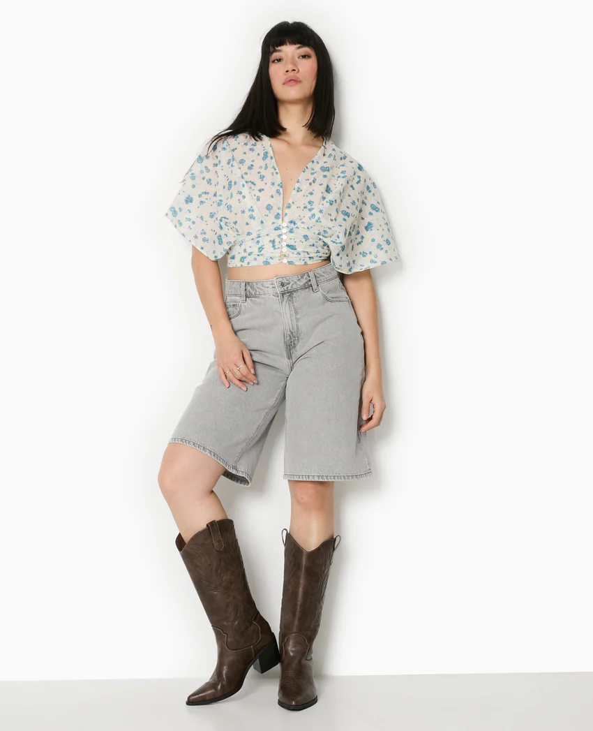 Pimkie Blouse courte manches papillons motif fleurs