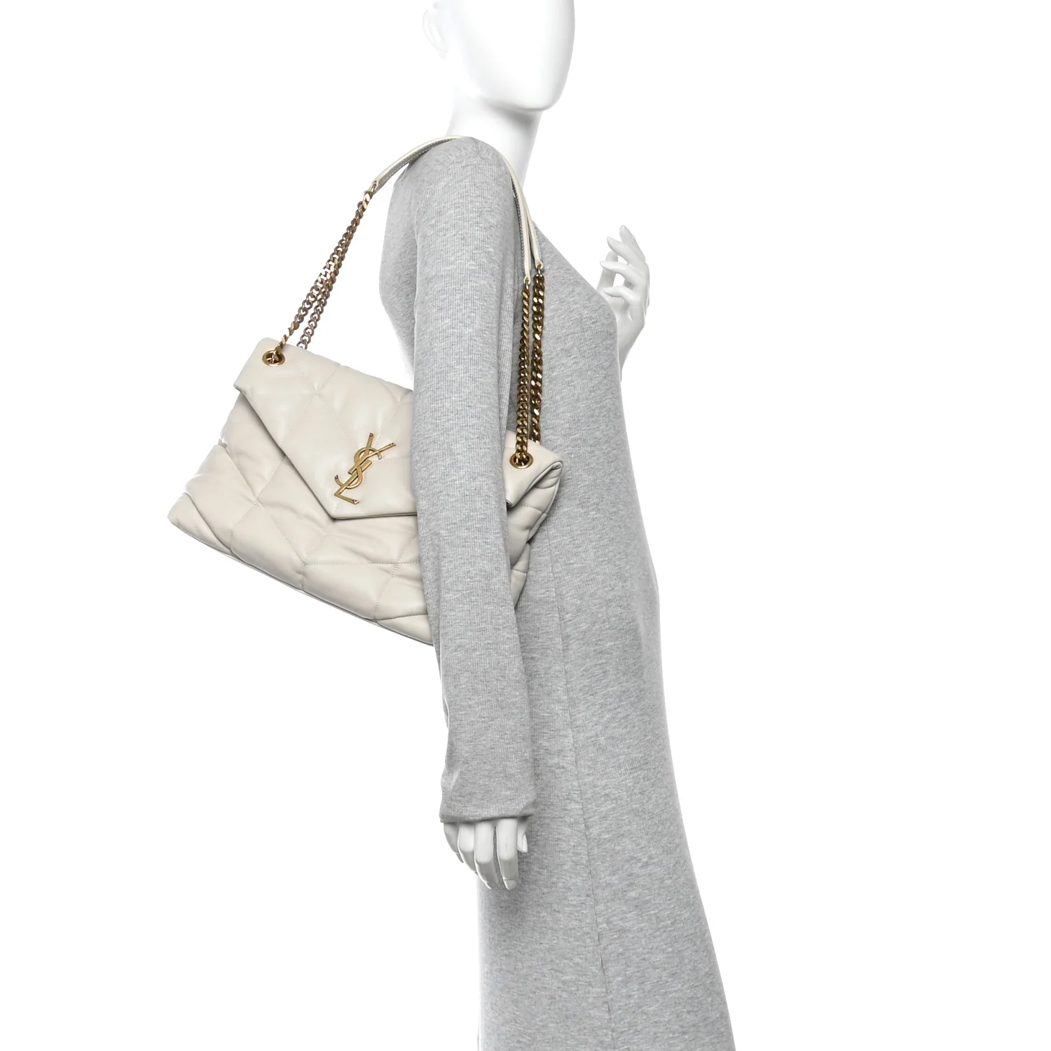 Lambskin Quilted Medium Loulou Puffer Monogram Chain Satchel Crema Soft