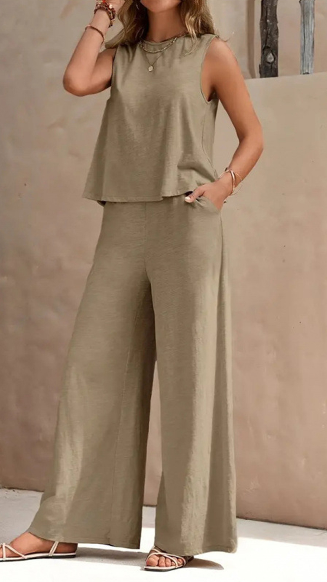Women's  Sleeveless Cotton-Blend Two-Piece Set - Nordfashionstorm - Women's Clothing, Fashion for You - Nordfashionstorm.com