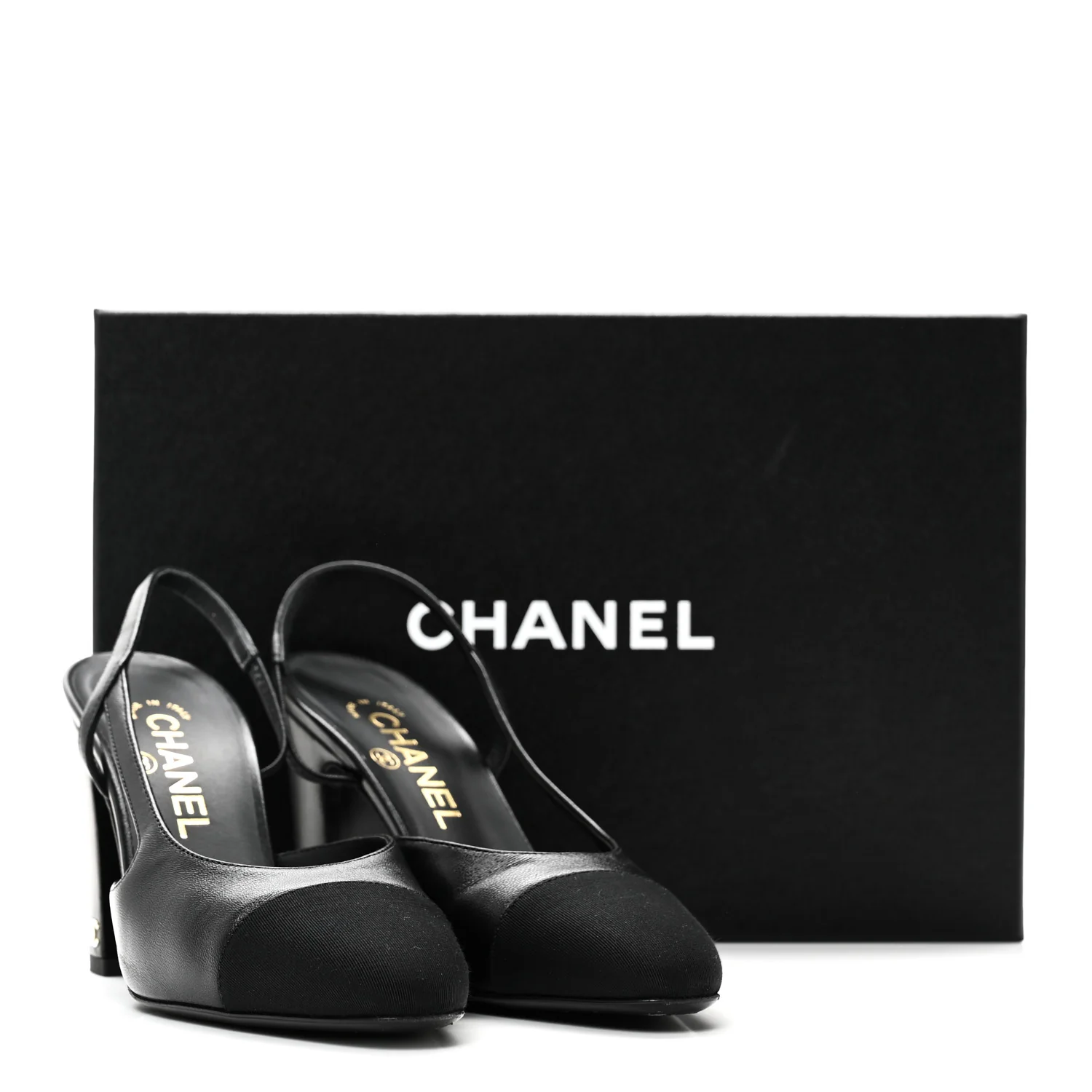 Lambskin Grosgrain Cap Toe CC Slingback Pumps 37 Black - Top Club