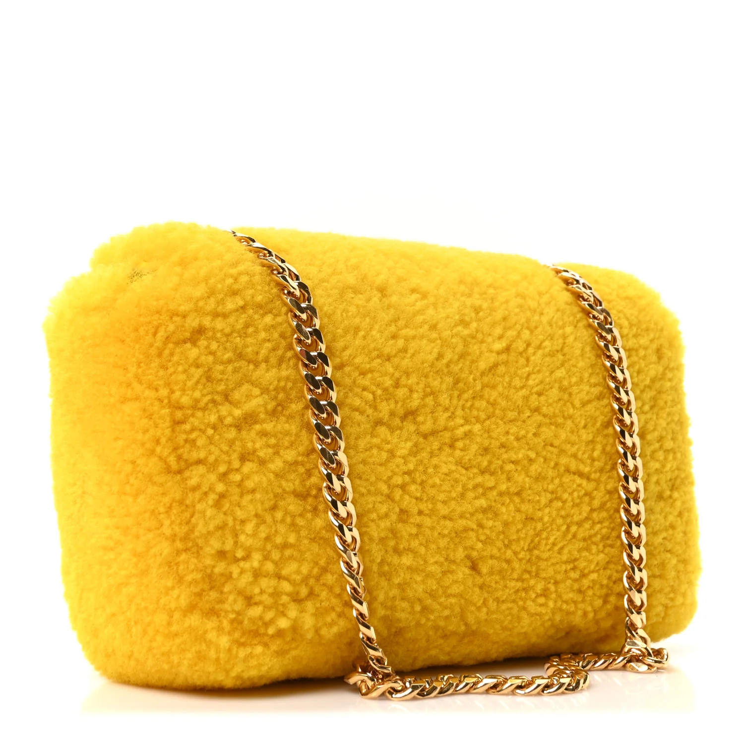 Fluffy Shearling Triomphe Claude Chain Shoulder Bag Yellow - Top Club