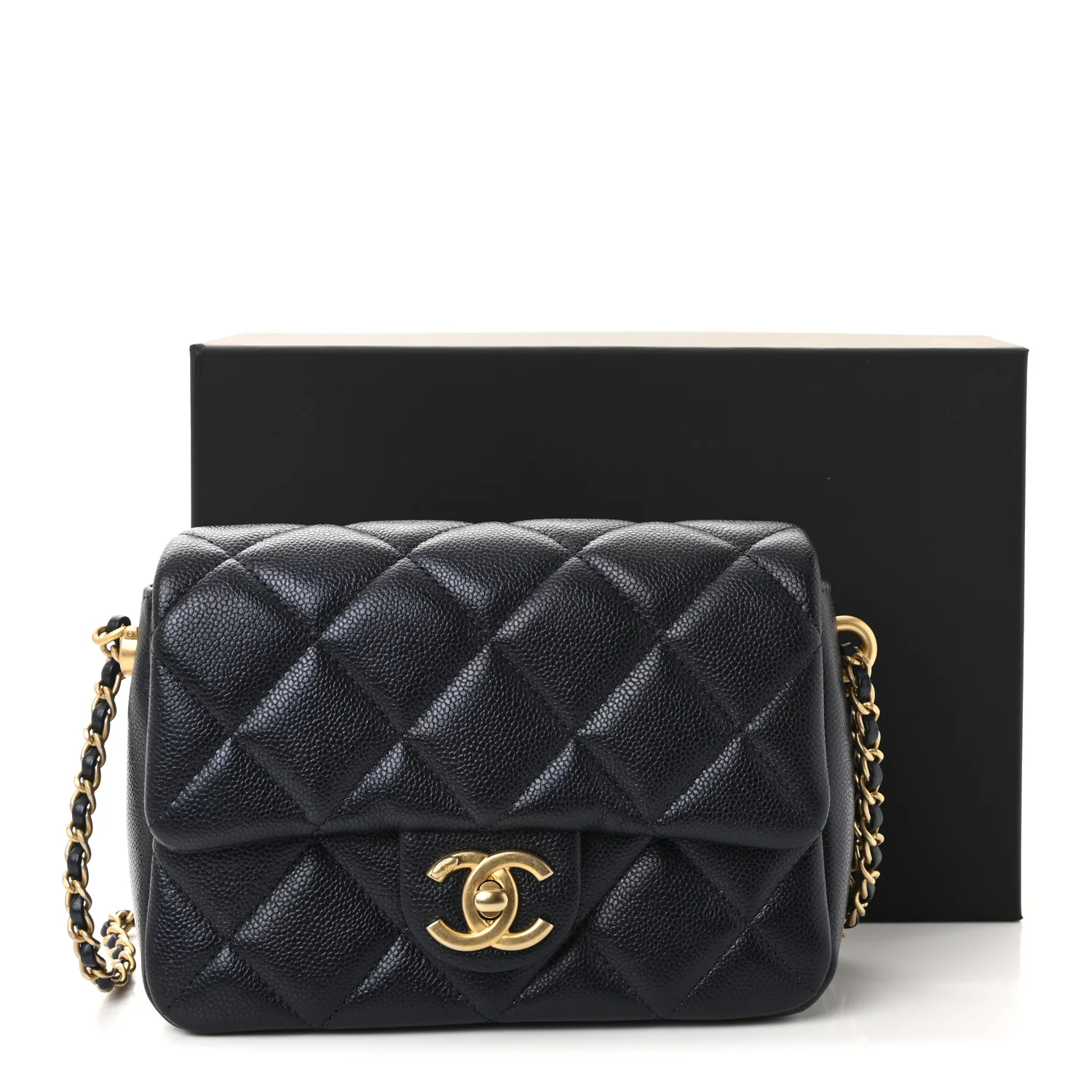 Iridescent Caviar Quilted Mini My Perfect Flap Black - Top Club
