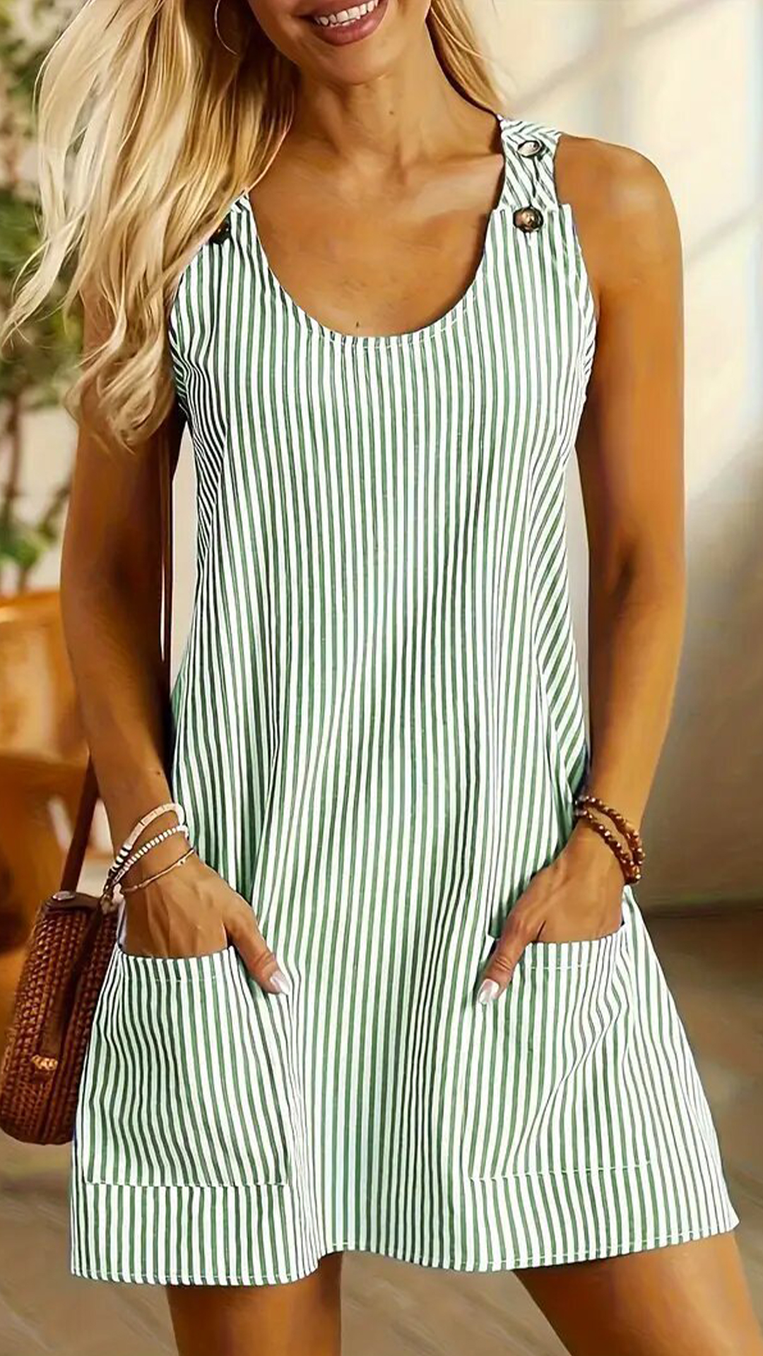 Women's Adjustable Strap Striped Loose Overall Mini Dress - Nordfashionstorm - Women's Clothing, Fashion for You - Nordfashionstorm.com