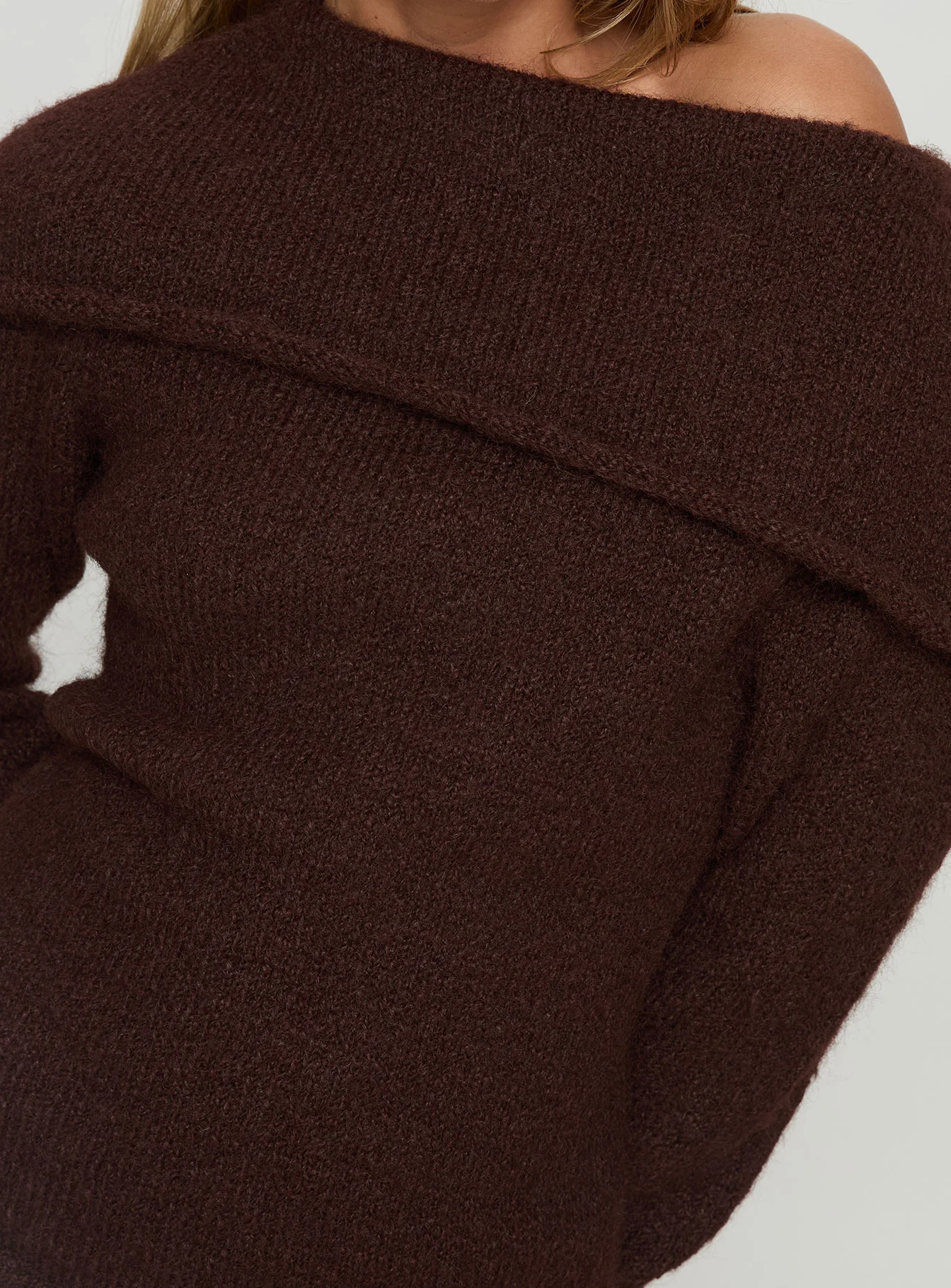 Kinslea Off Shoulder Knit Sweater Brown