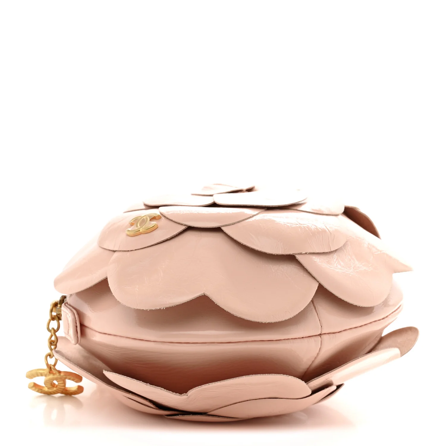 Patent Lambskin Camellia Bouquet Clutch With Chain Light Pink - Top Club
