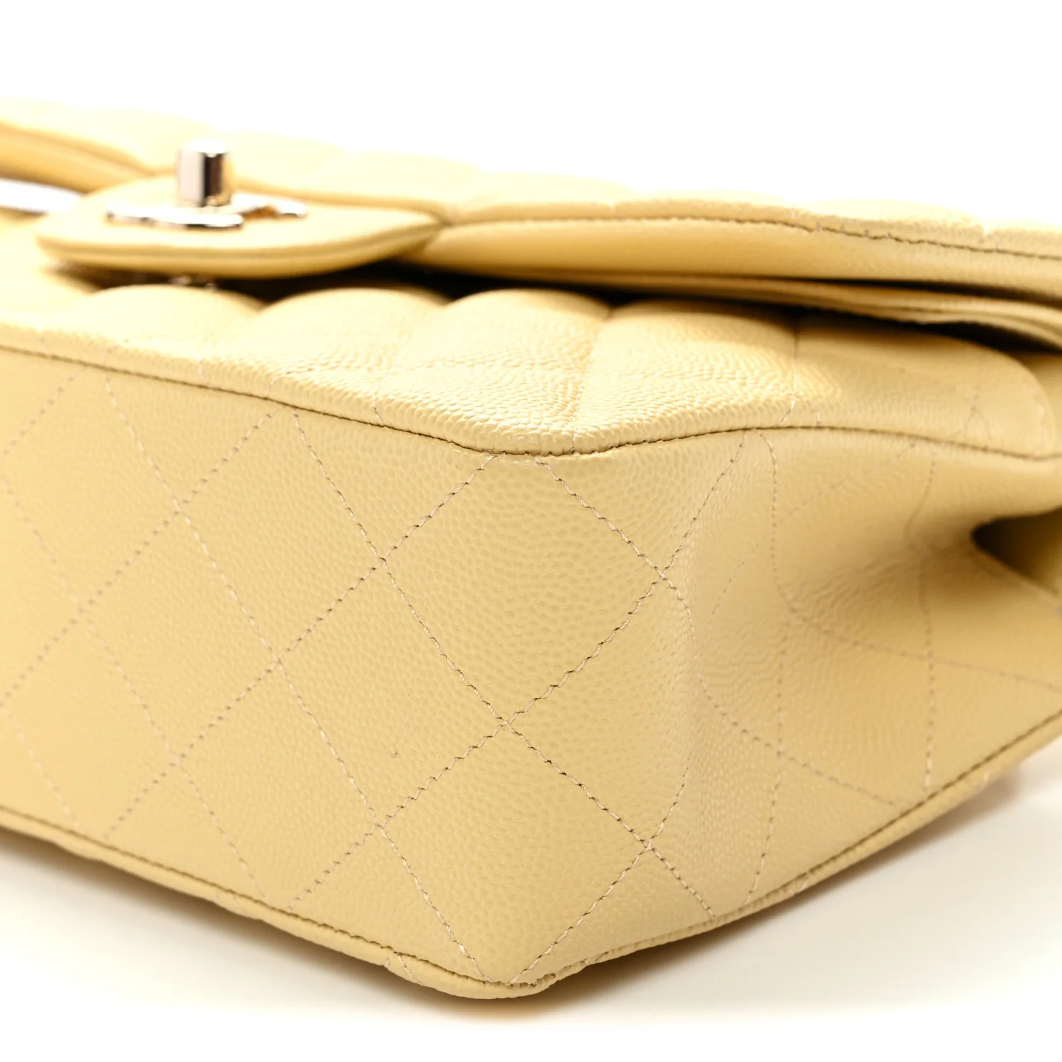 Caviar Quilted Small Double Flap Light Yellow - Top Club