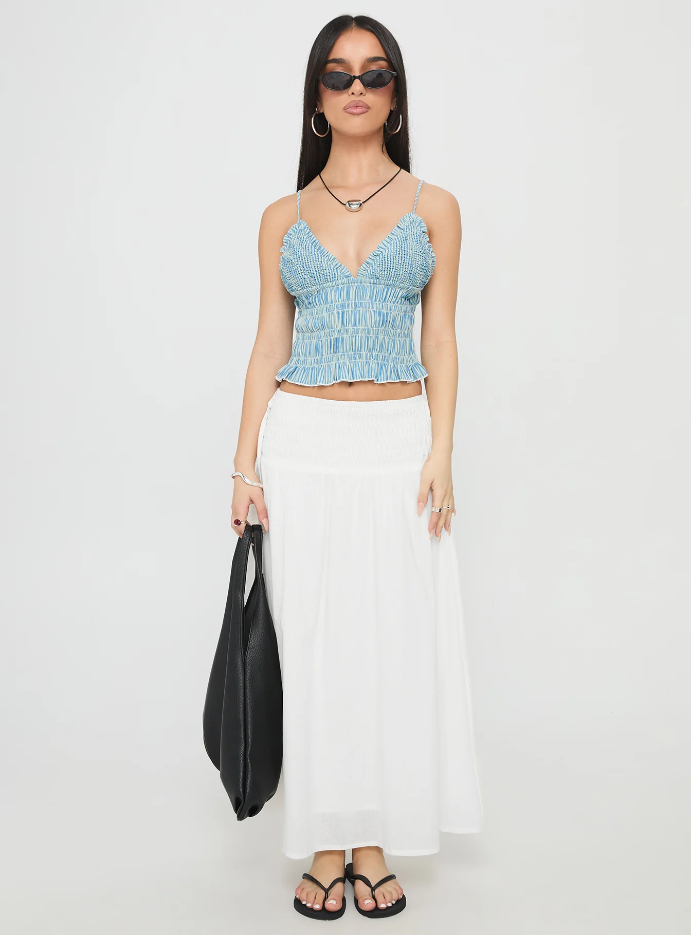 Marilou Shirred Top Blue Stripe