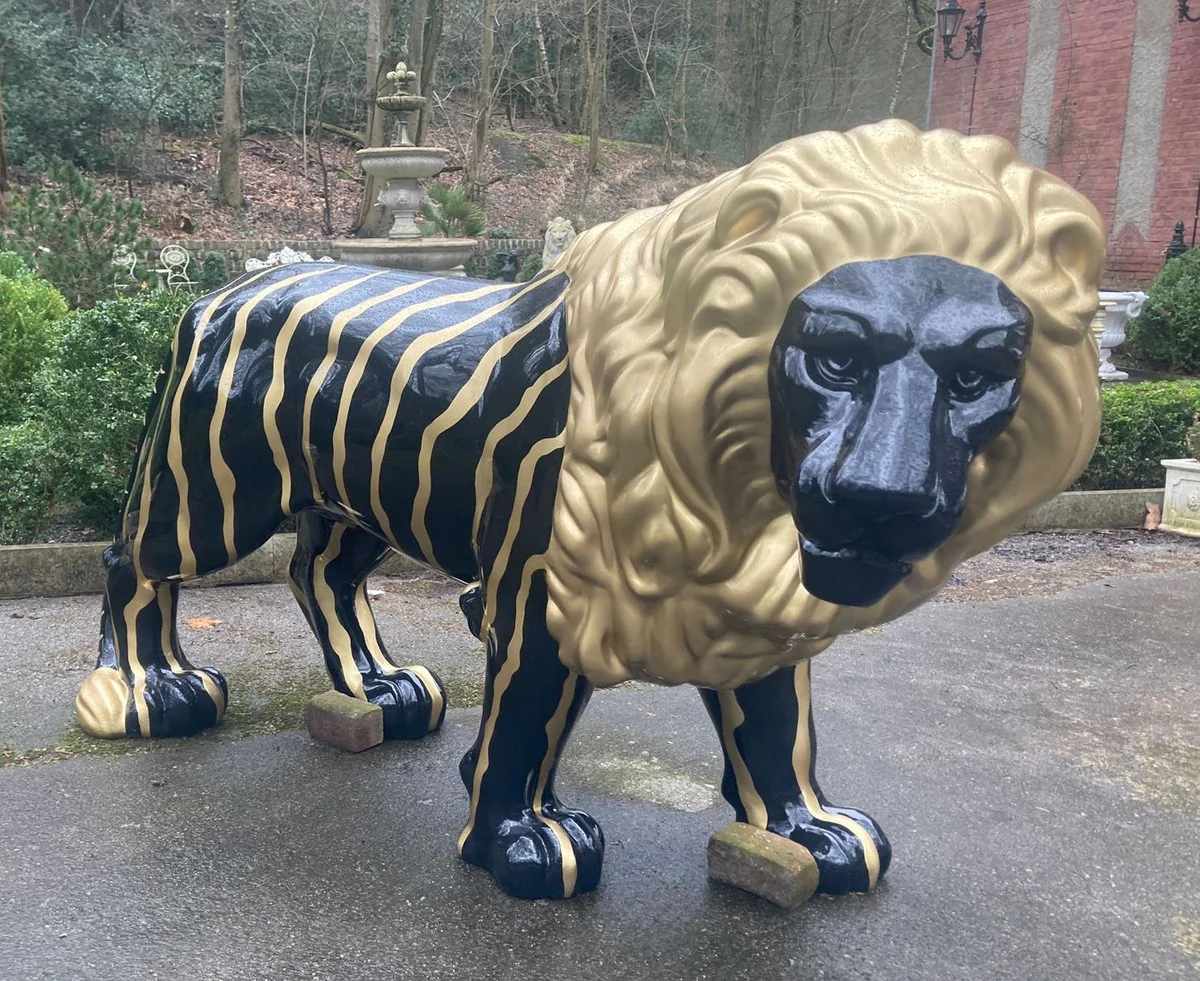 Luxury XXL decorative sculpture lion black / gold 190 cm