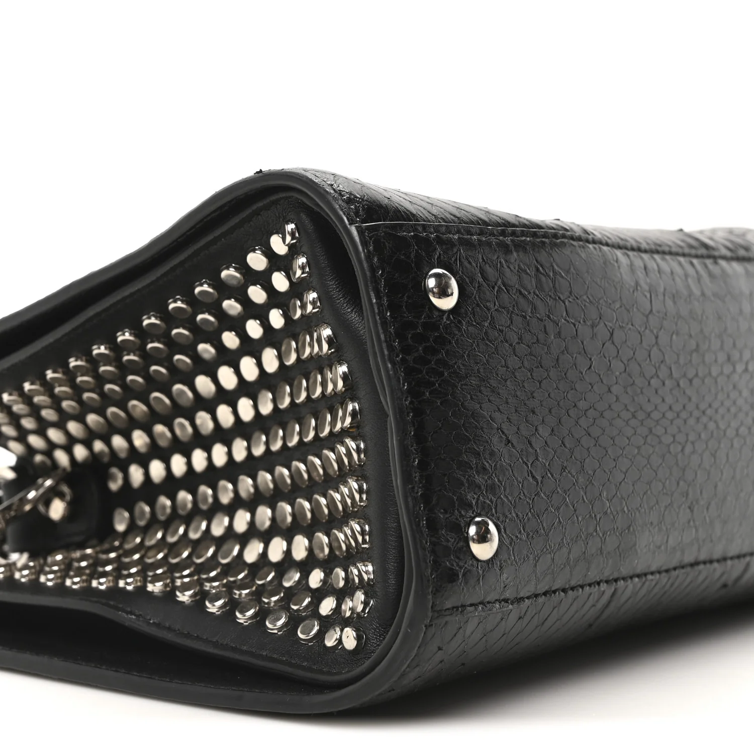 Snakeskin Studded Thalia Top Handle Black - Top Club