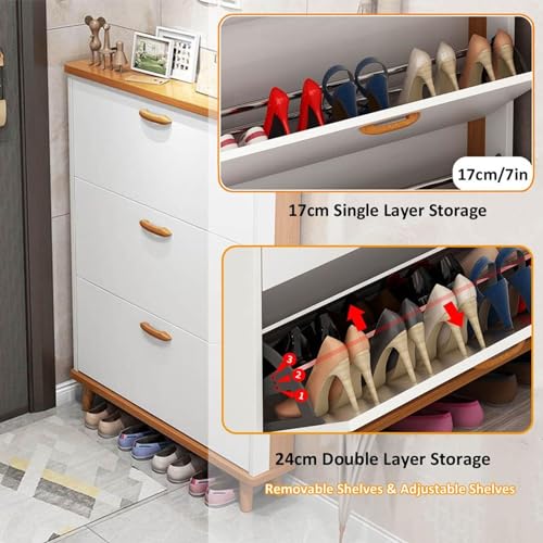 Slim Hidden Shoe Cabinet 3 Flip Drawers Shoe Storage Cabinet Wooden Tall Shoe Rack Closet Hallway Entryway Door Garage Closet