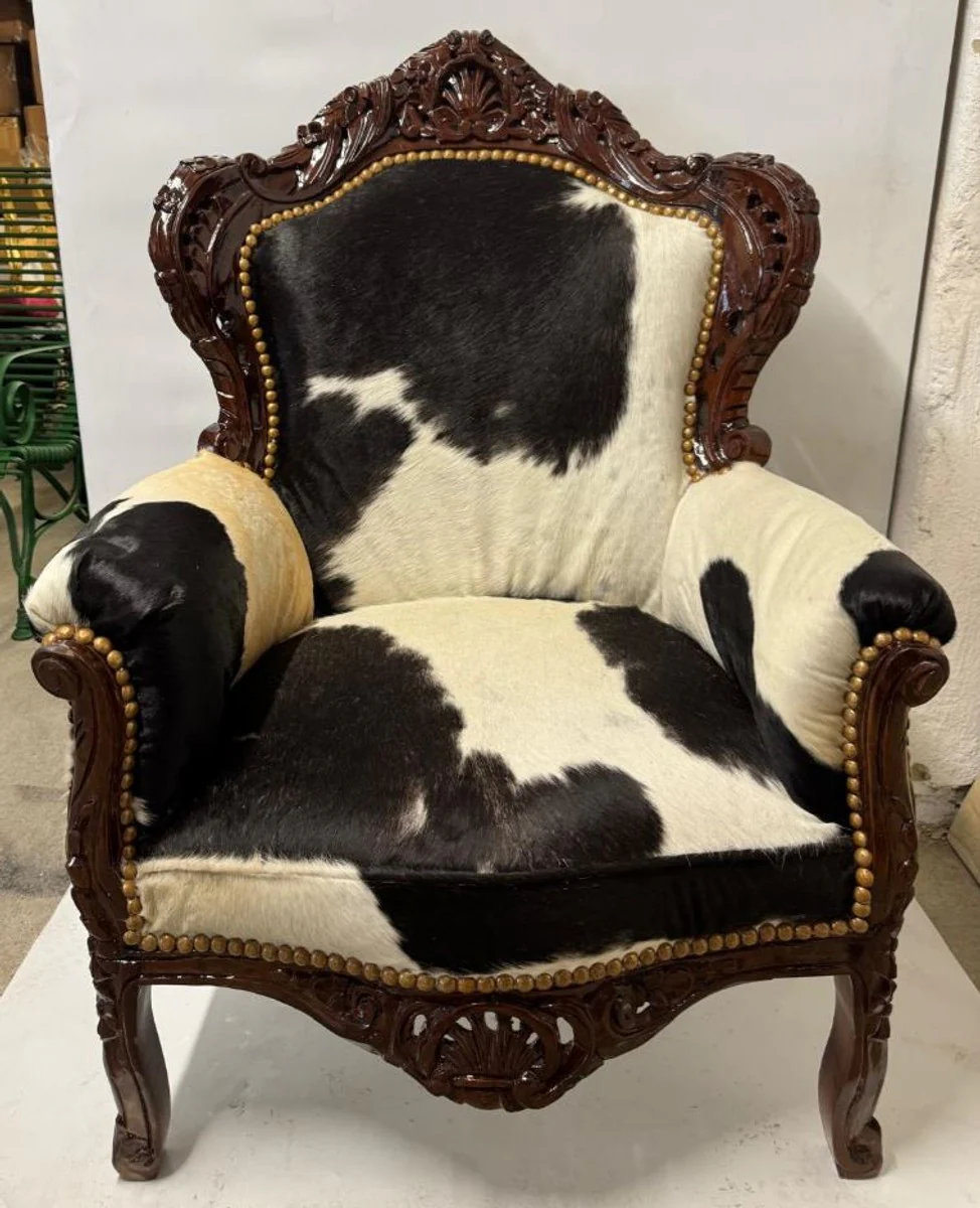 Baroque living room armchair cowhide / dark brown - Baroque furniture