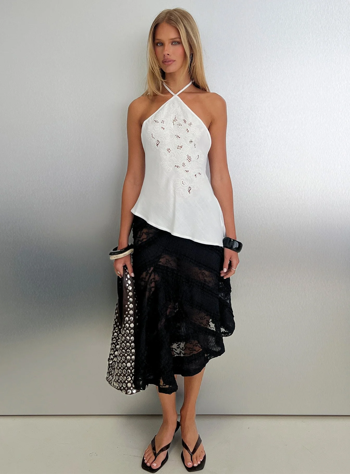 Bonanza Asymmetrical Halter Top White