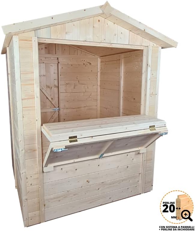 Chiosco Market 172 x 174 cm in legno di Abete personalizzabile con anta pavimento e ardesia