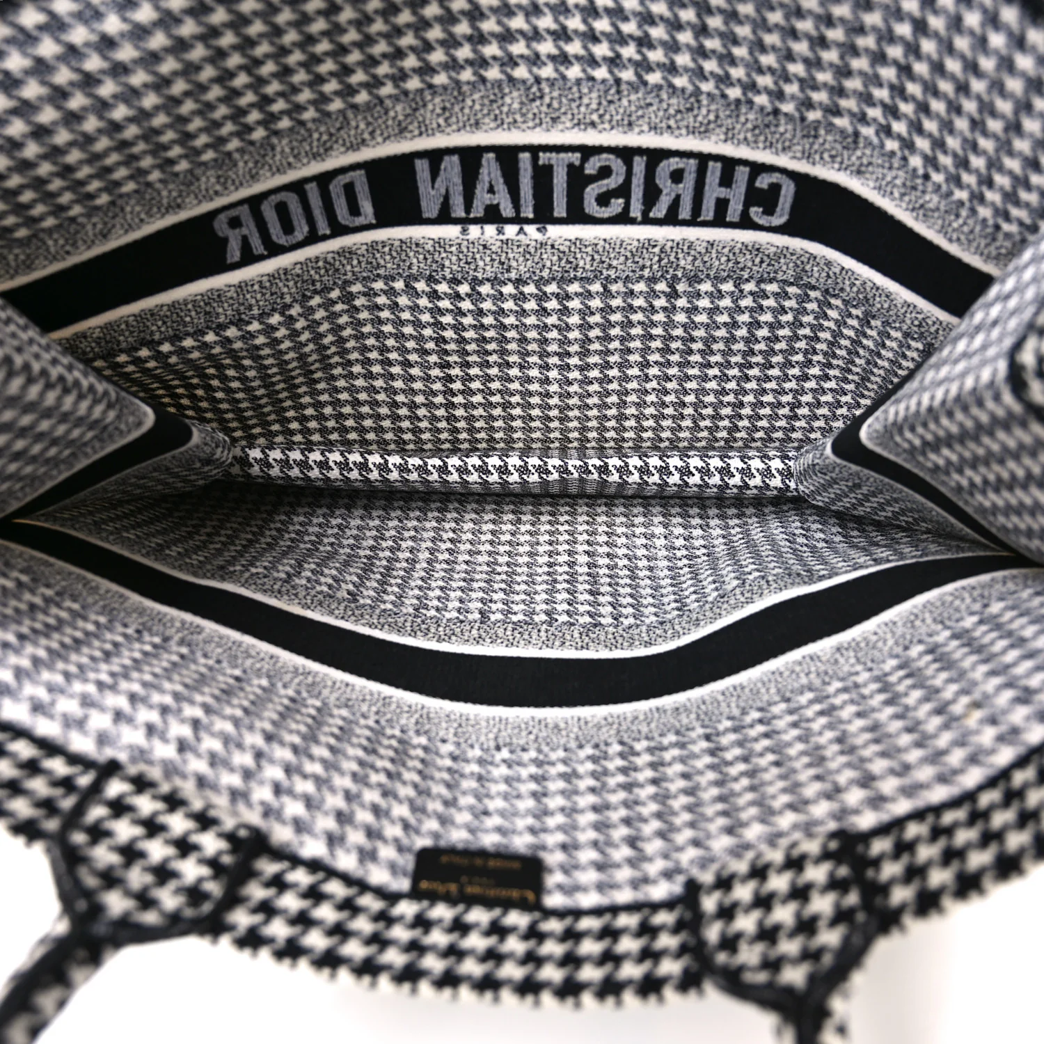 Canvas Houndstooth Embroidered Book Tote Black White - Top Club