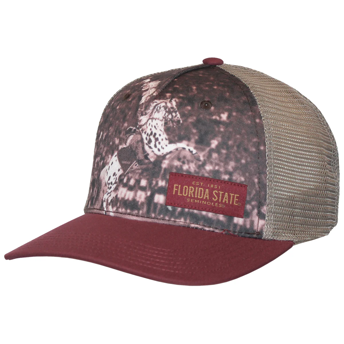 Legacy Renegade/Osceola Sublimated Design Adjustable 5 Panel Cap - Garnet/Khaki - MoB Apparel