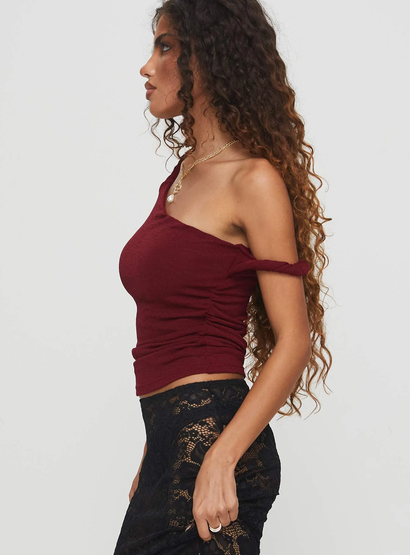 Messenger One Shoulder Top Burgundy