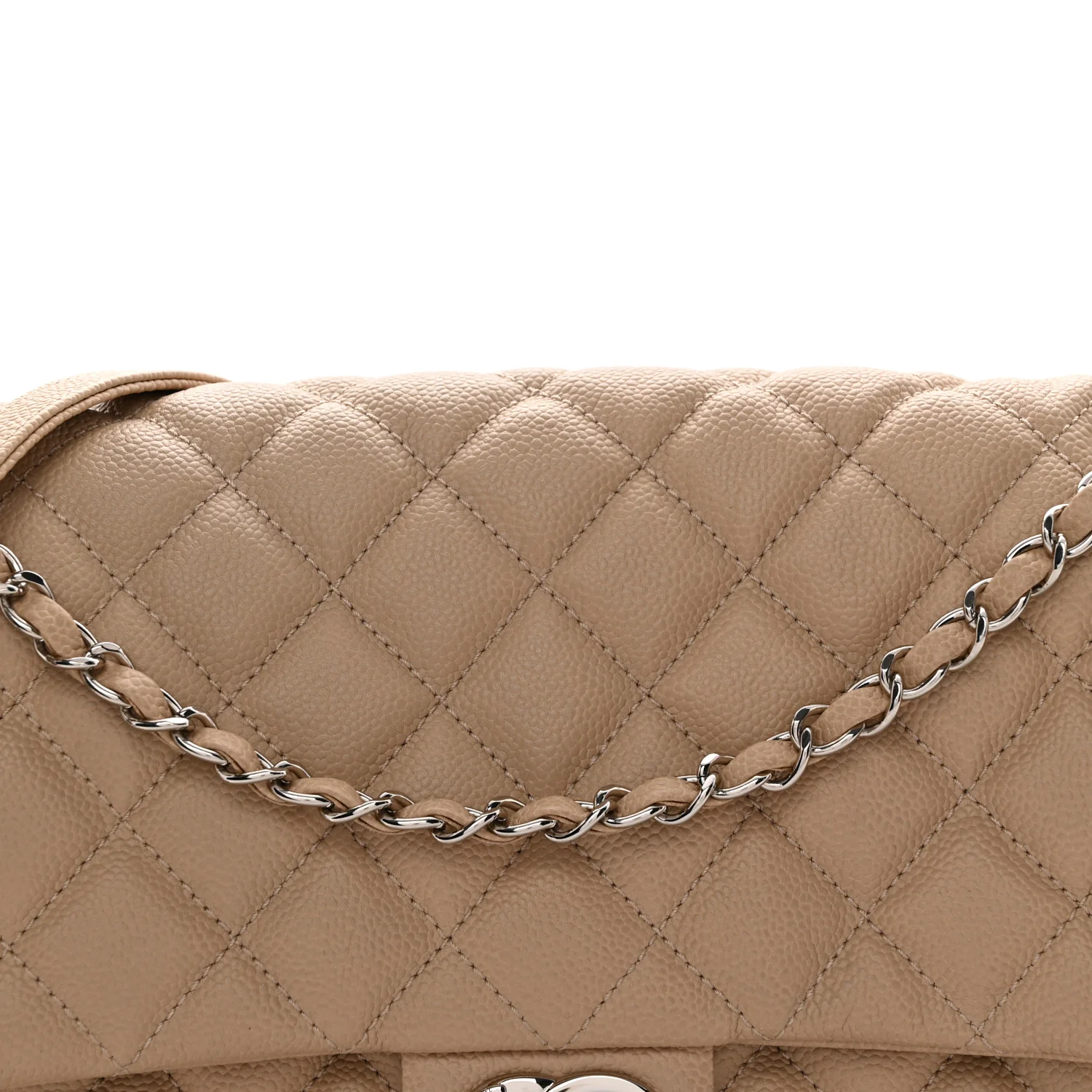 Caviar Quilted Jumbo Easy Flap Beige - Top Club
