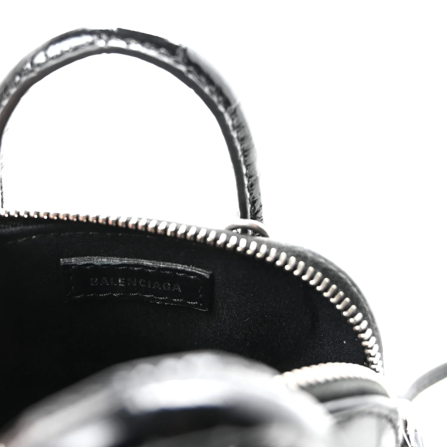 Shiny Calfskin Logo Crocodile Embossed Mini Ville Top Handle Bag Black - Top Club
