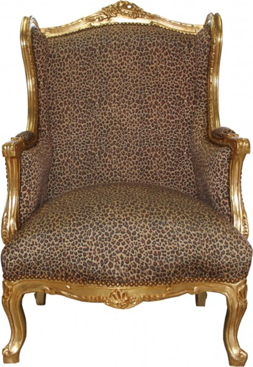 Baroque Lounge Throne Chair Leopard / Gold Mod2 - Ear Armchair - Wing Chair Tron Chair