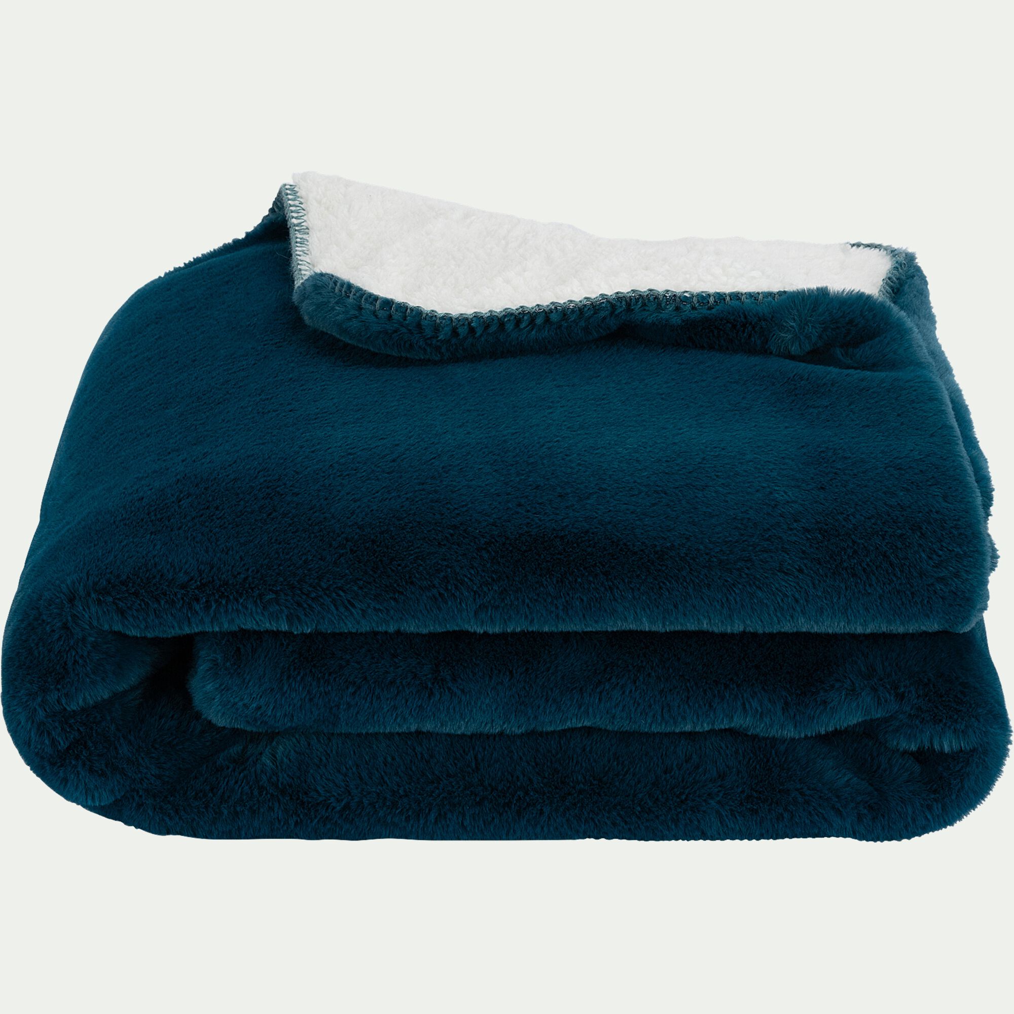 MARIUS - Plaid imitation fourrure 130x170cm - bleu figuerolles