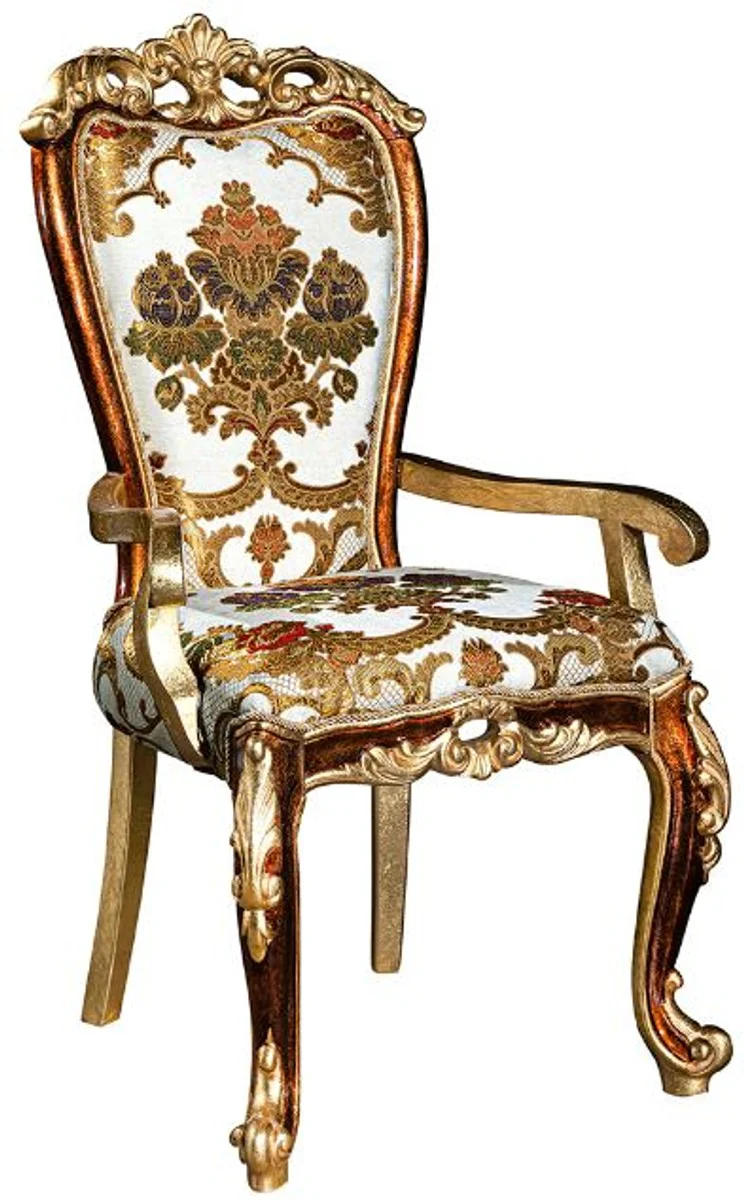 Luxury baroque dining room set white / gold / brown / gold - 1 dining room table & 6 dining room chairs - Noble dining room furniture in baroque style - noble & magnificent