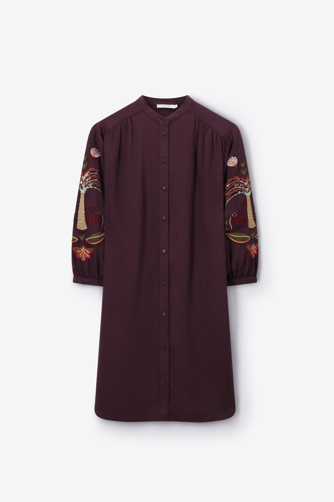 Donkerbruine midi jurk met embroidery