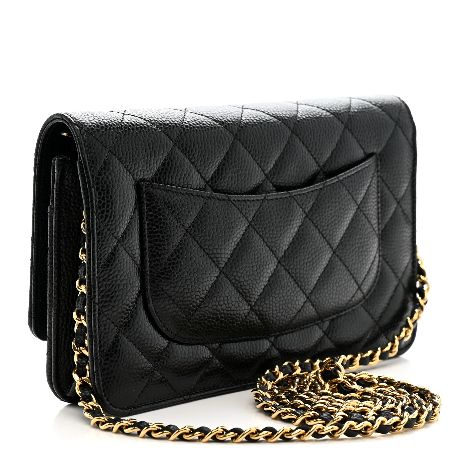 Caviar Quilted Wallet on Chain WOC Black - Top Club