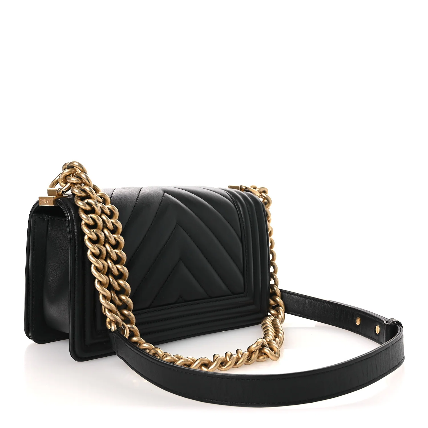 Calfskin Chevron Quilted Medium Boy Flap Black