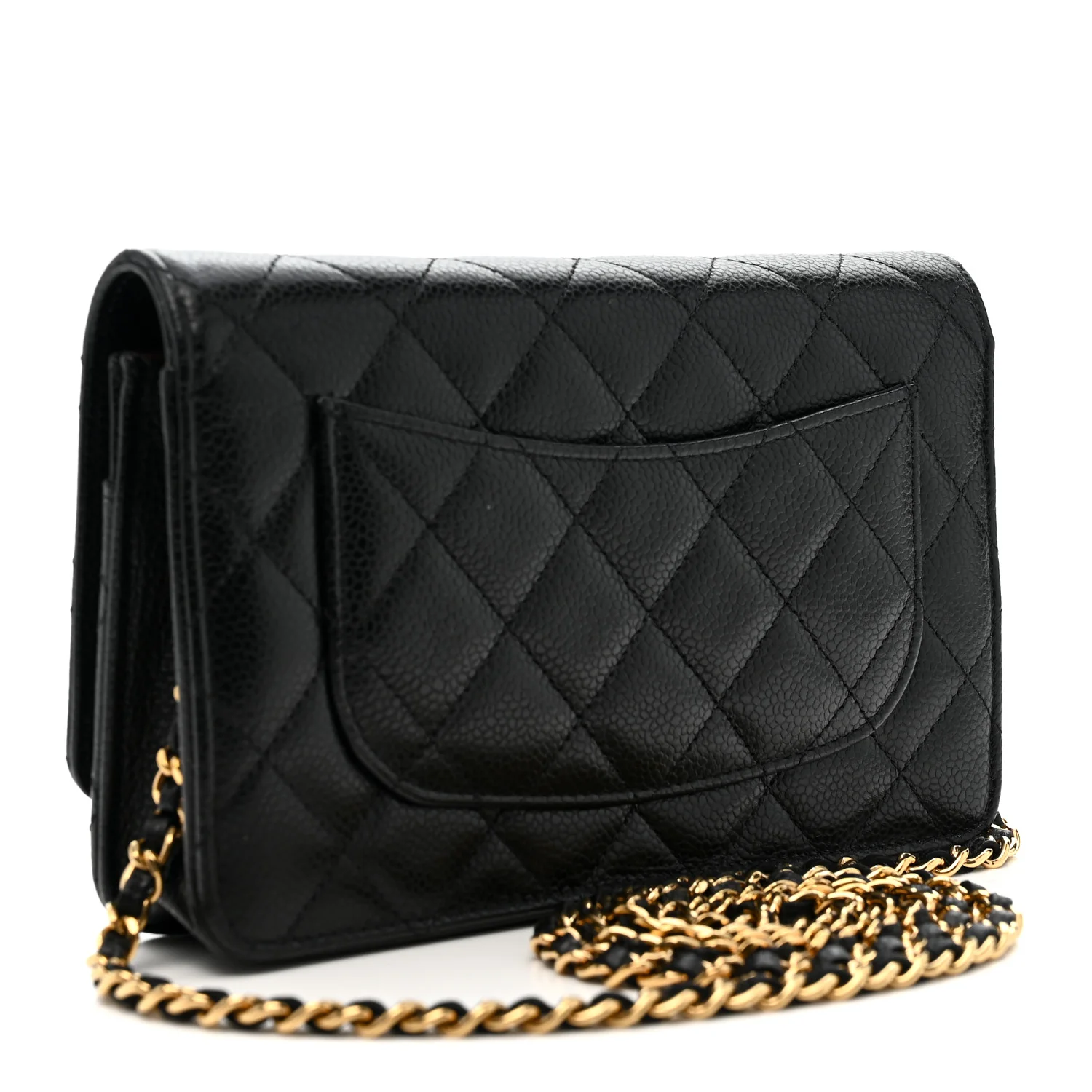 Caviar Quilted Wallet on Chain WOC Black - Top Club