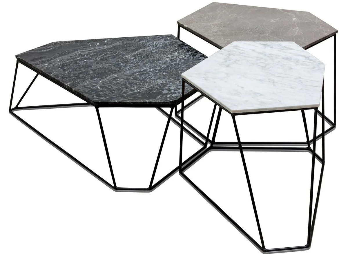 Designer coffee table set white / gray / black with pattern - luxury living room furniture
