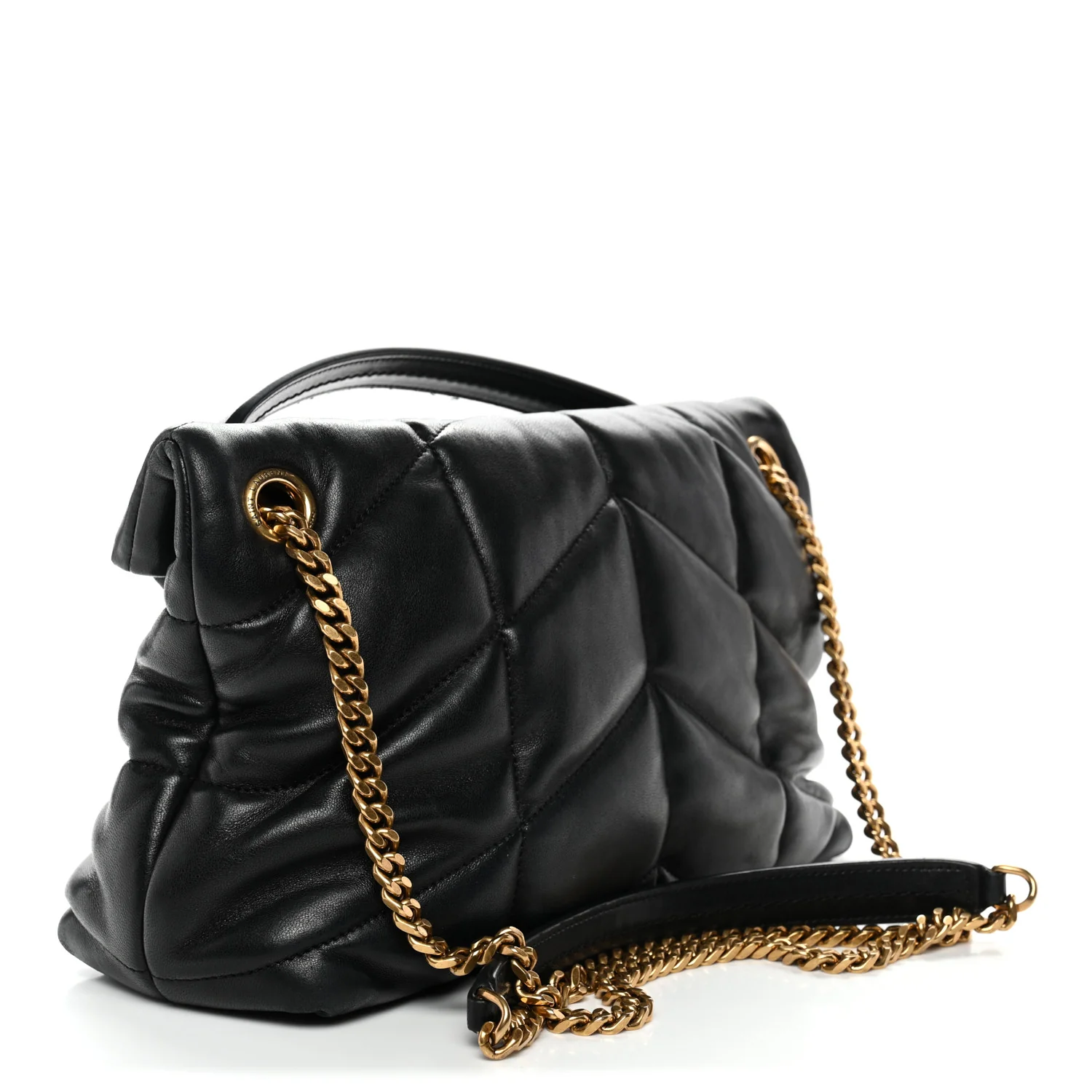 Lambskin Quilted Small Loulou Puffer Monogram Chain Satchel Black - Top Club