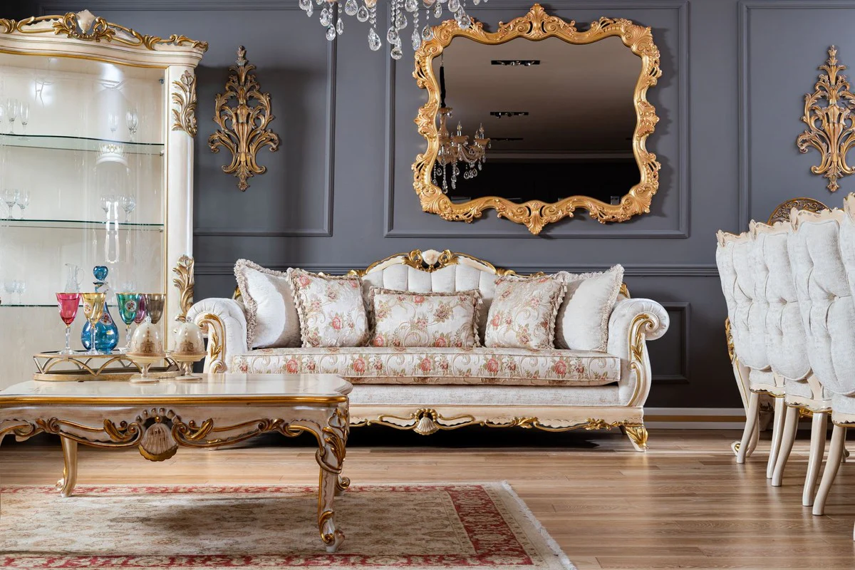 Luxury baroque display cabinet white / beige / gold - handmade solid wood display cabinet with glass door - baroque furniture