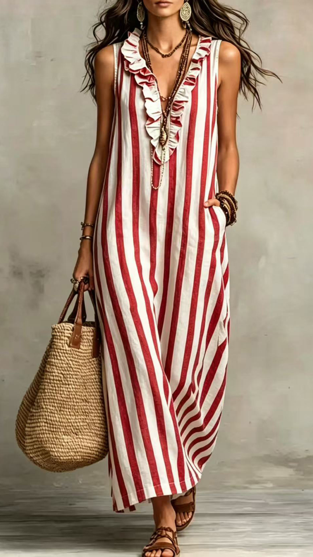 Women's Cotton-Blend Striped Sleeveless Maxi Dress - Nordfashionstorm - Women's Clothing, Fashion for You - Nordfashionstorm.com