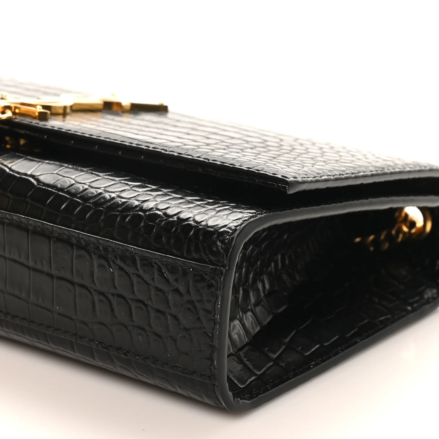 Calfskin Crocodile Embossed Medium Classic Monogram Kate Tassel Satchel Black - Top Club