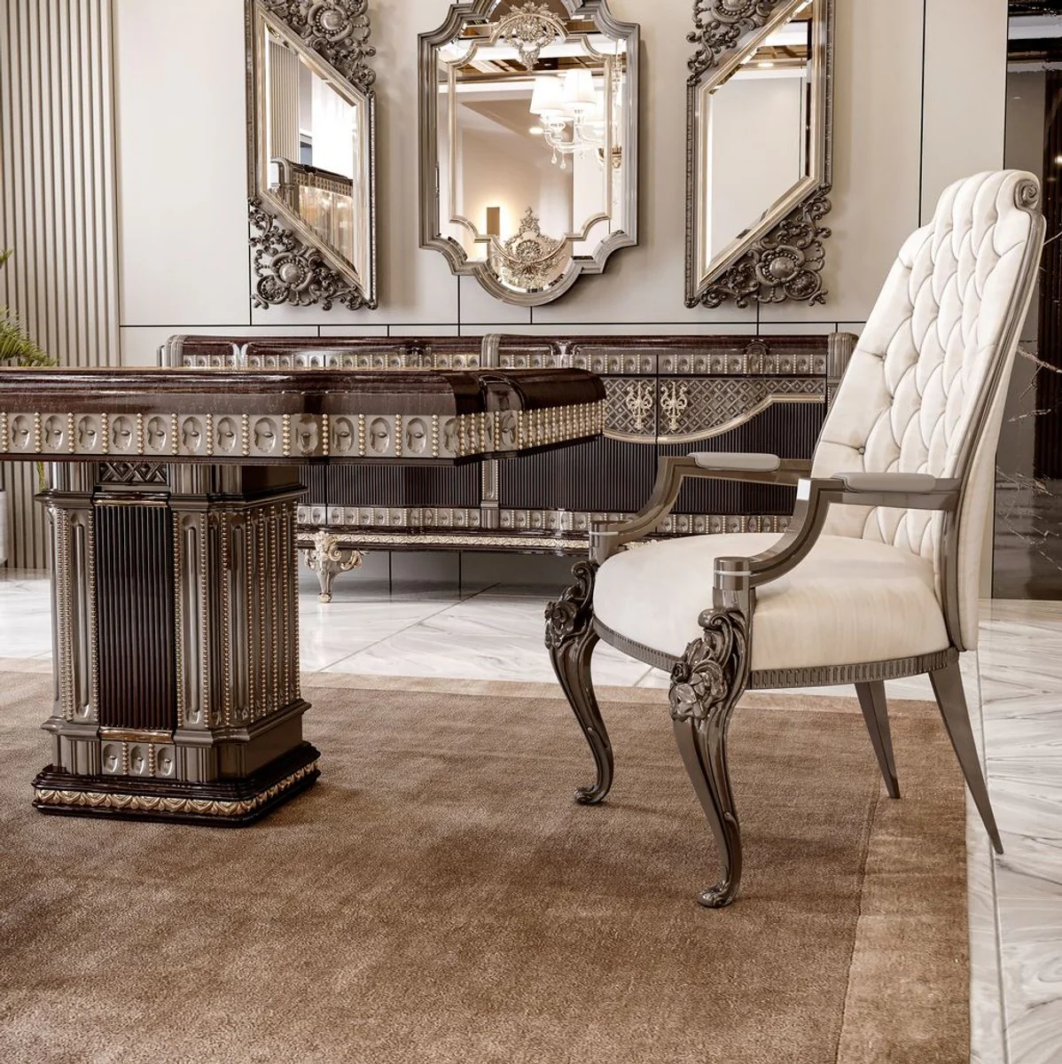 Luxury baroque dining table dark brown / gray 250 cm