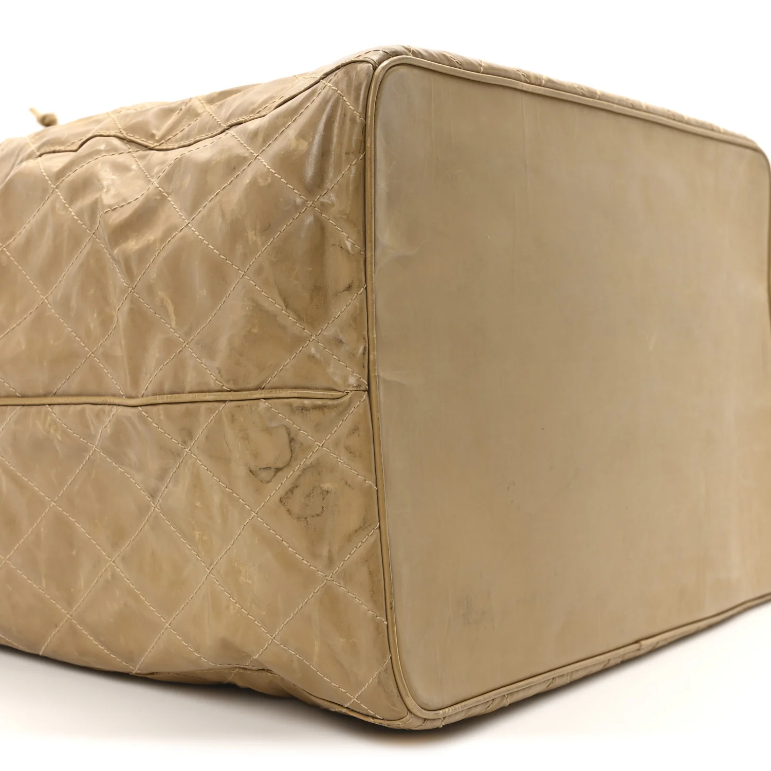 Vinyl Stitched XL Bucket Bag Beige - Top Club