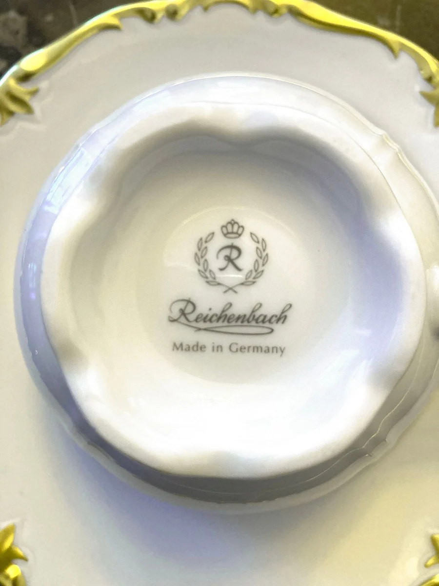 Luxury baroque porcelain coffee cup with saucer white / gold - noble Reichenbach porcelain - Made in Germany