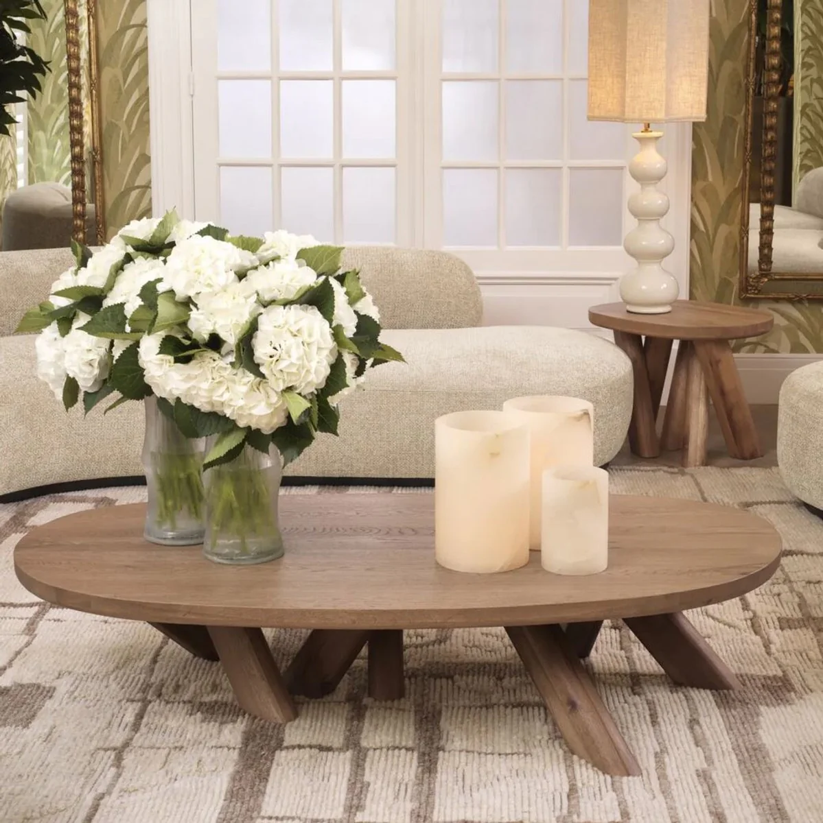 Luxury solid wood coffee table brown 170 x 85 x H. 35 cm - Oval oak wood living room table - Living room furniture - Luxury furniture - Luxury quality