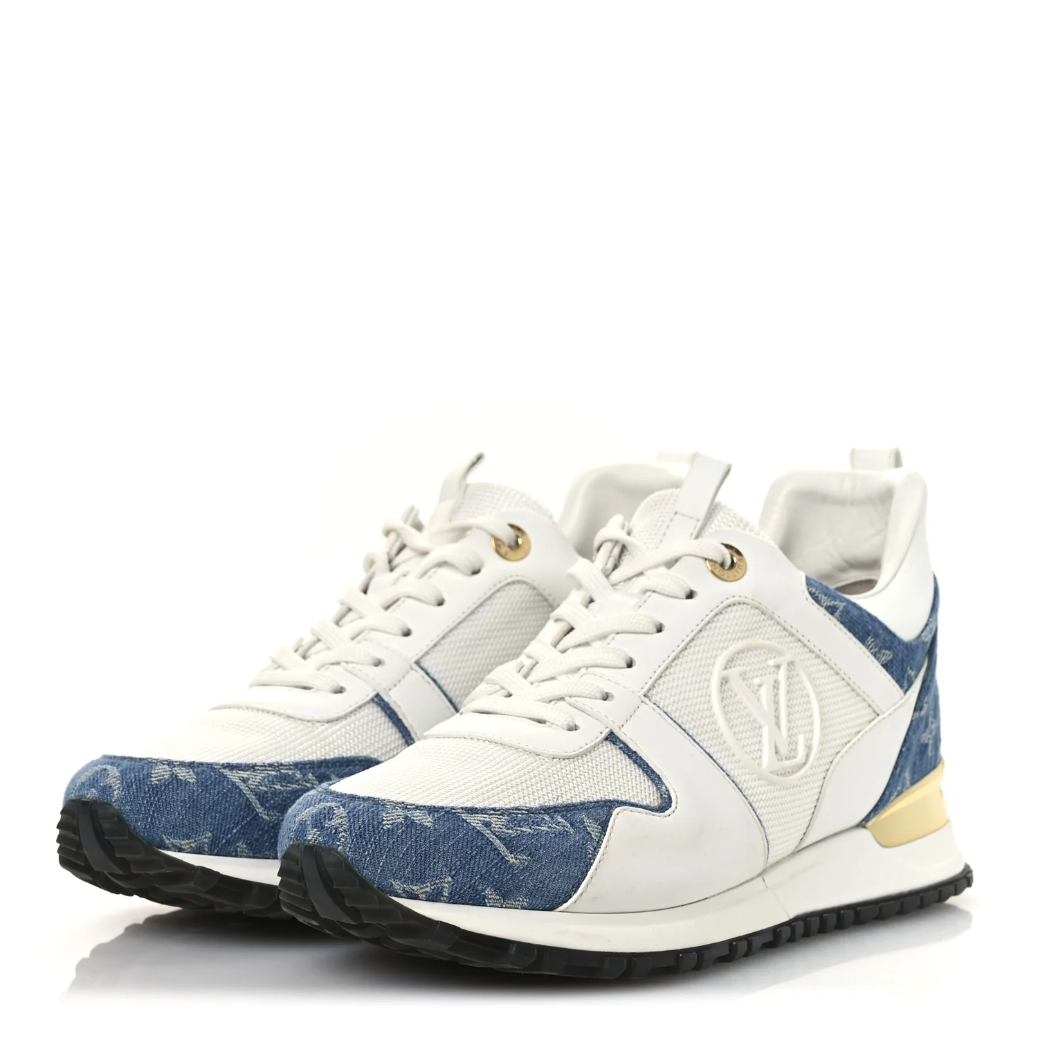 Calfskin Monogram Denim Run Away Sneakers 39 White - Top Club