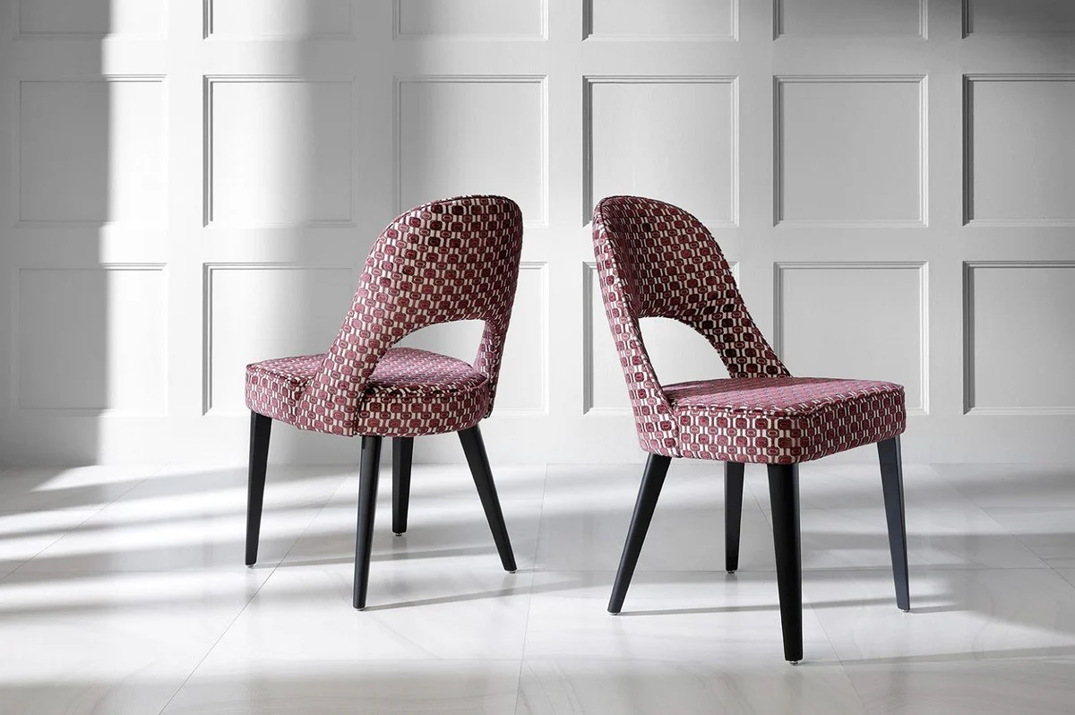 Luxury Art Deco dining room chair red / white / black 49 x 61 x H. 89 cm - Art Deco kitchen chair with pattern - Dining room furniture - Luxury furniture - Art Deco furniture - Luxury furnishings