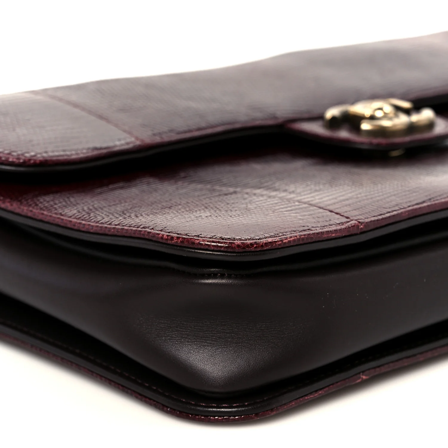 Lizard Lambskin Quilted Large Perfect Edge Flap Burgundy - Top Club
