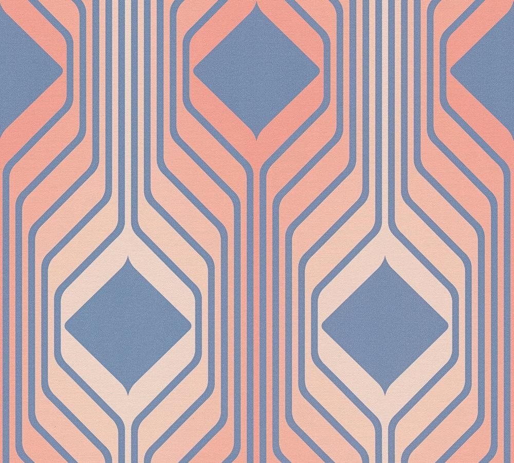 Vliesbehang abstract ruitpatroon in retrostijl – blauw, rood, roze Abstract ruitpatroon in retrostijl – blauw, rood, roze #1