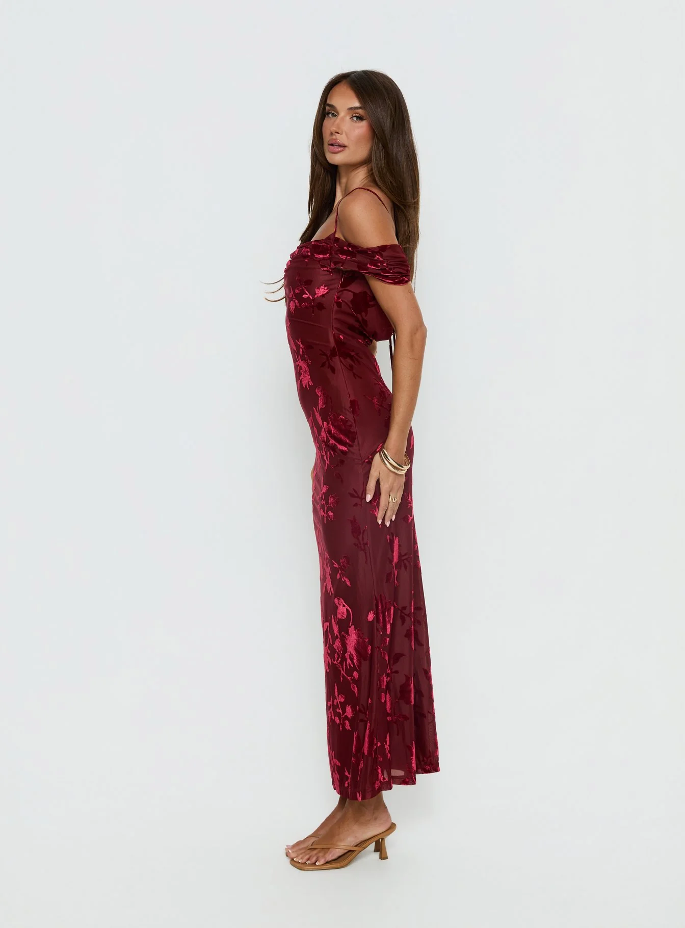 Green Gables Burnout Maxi Dress Burgundy