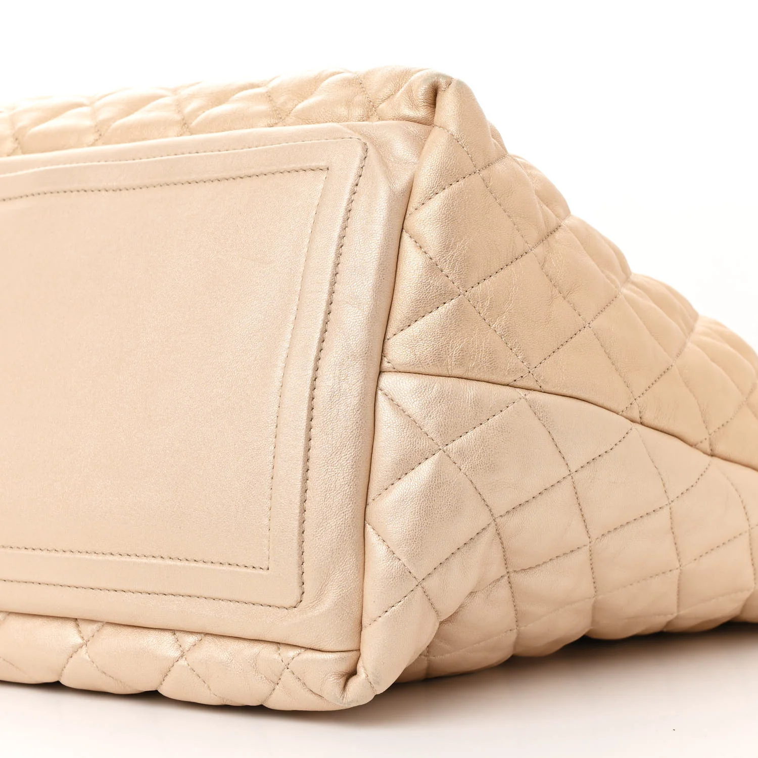 Metallic Lambskin Quilted Large Coco Cocoon Tote Light Gold - Top Club