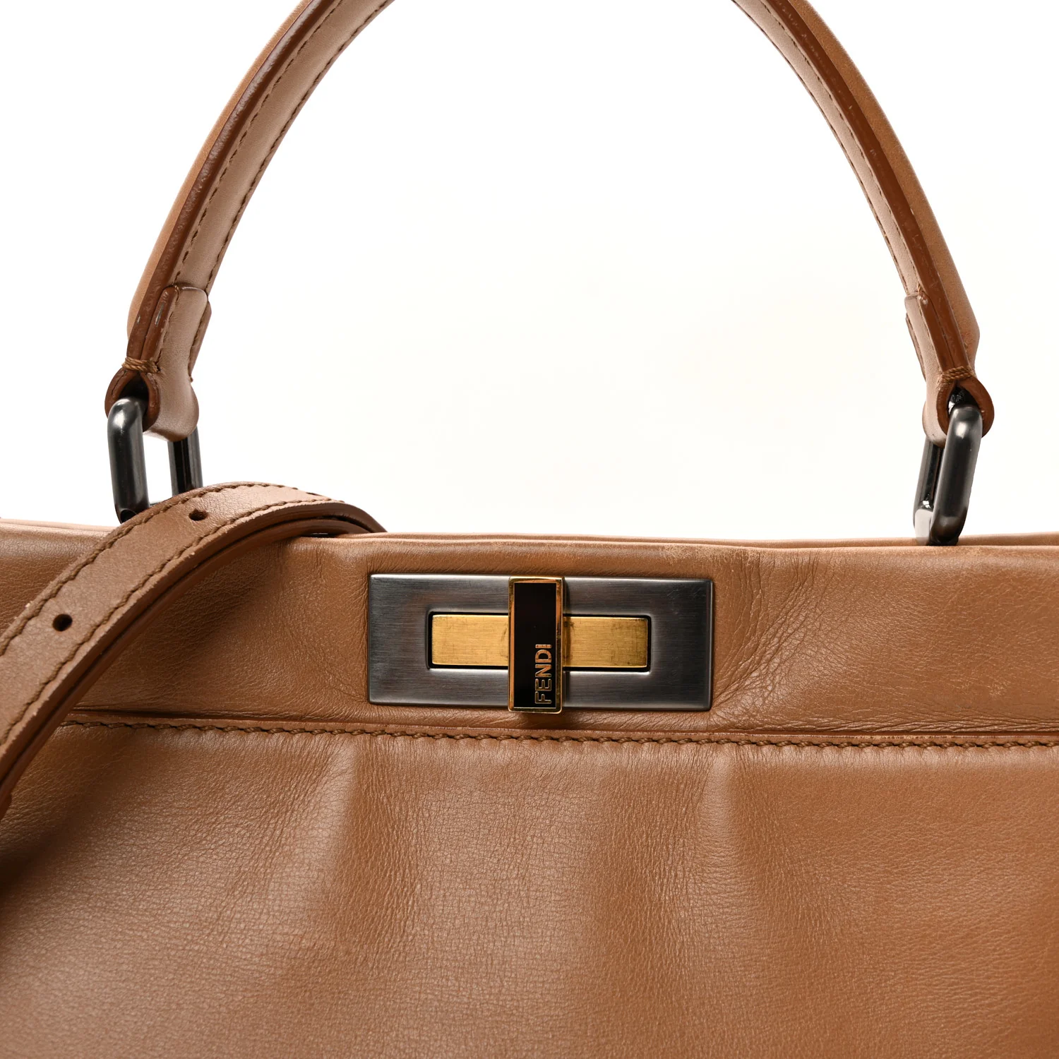 Vitello Seta Shiny Nappa Elaphe Medium Peekaboo Iconic Satchel Latte Blue - Top Club