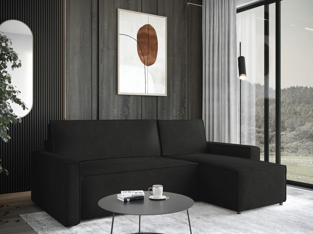Sofá rinconero Stamford 108, Negro, Función de descanso, Caja de ropa de cama, 235x150cm
