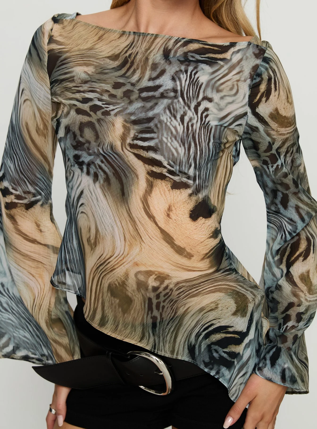 Esmaria Long Sleeve Flared Top Multi Animal