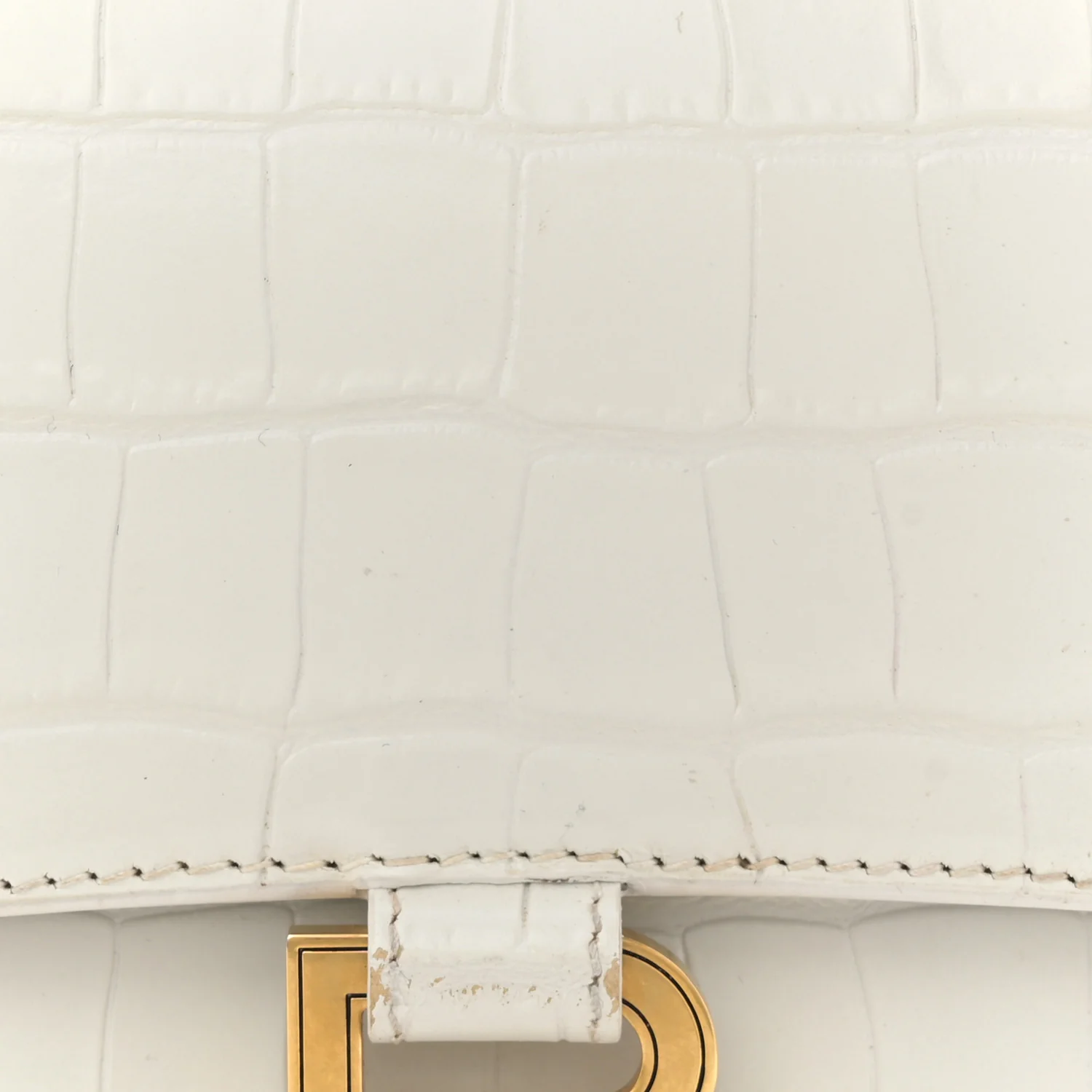 Calfskin Crocodile Embossed Small Hourglass Top Handle Bag White - Top Club