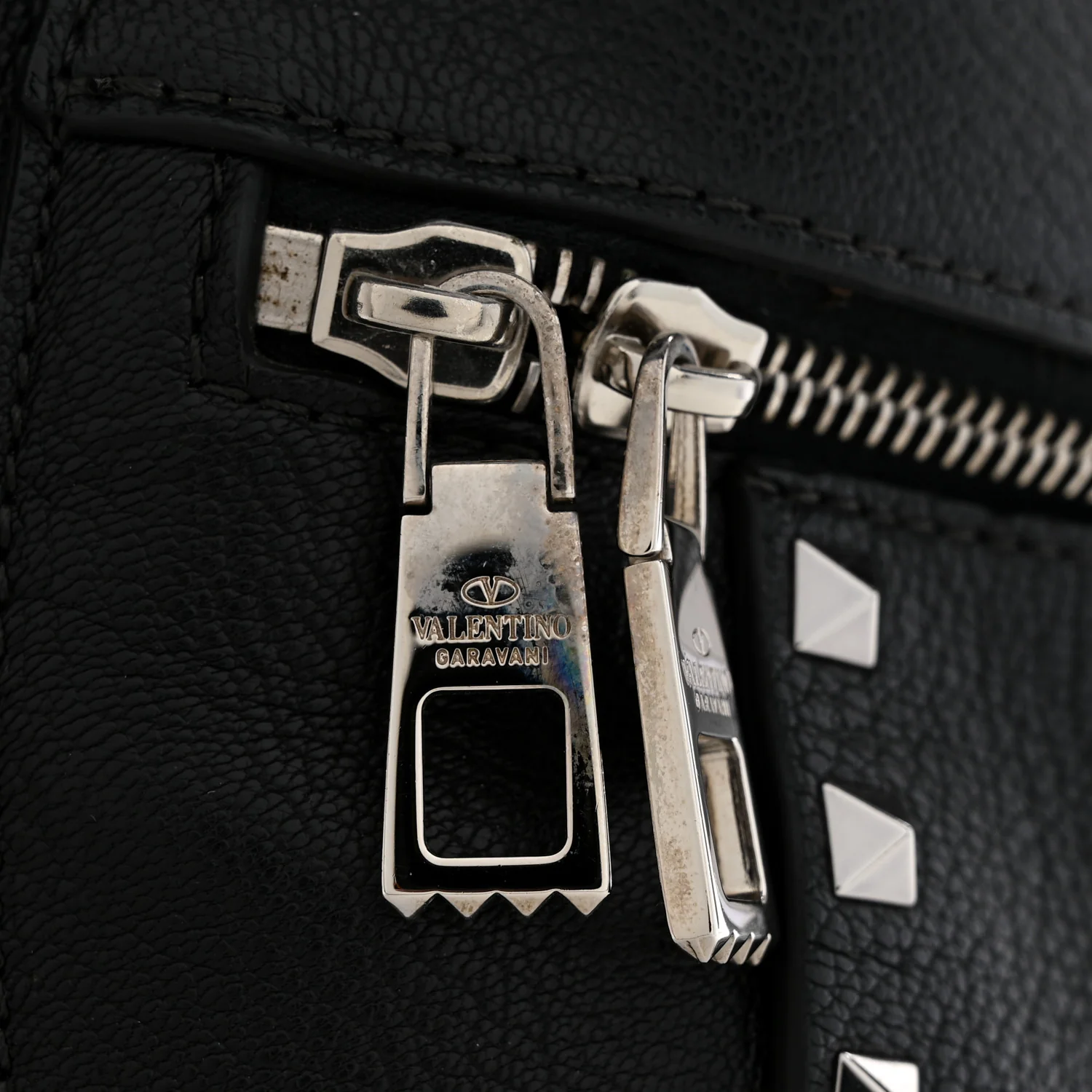 Grained Calfskin Rockstud Backpack Black - Top Club